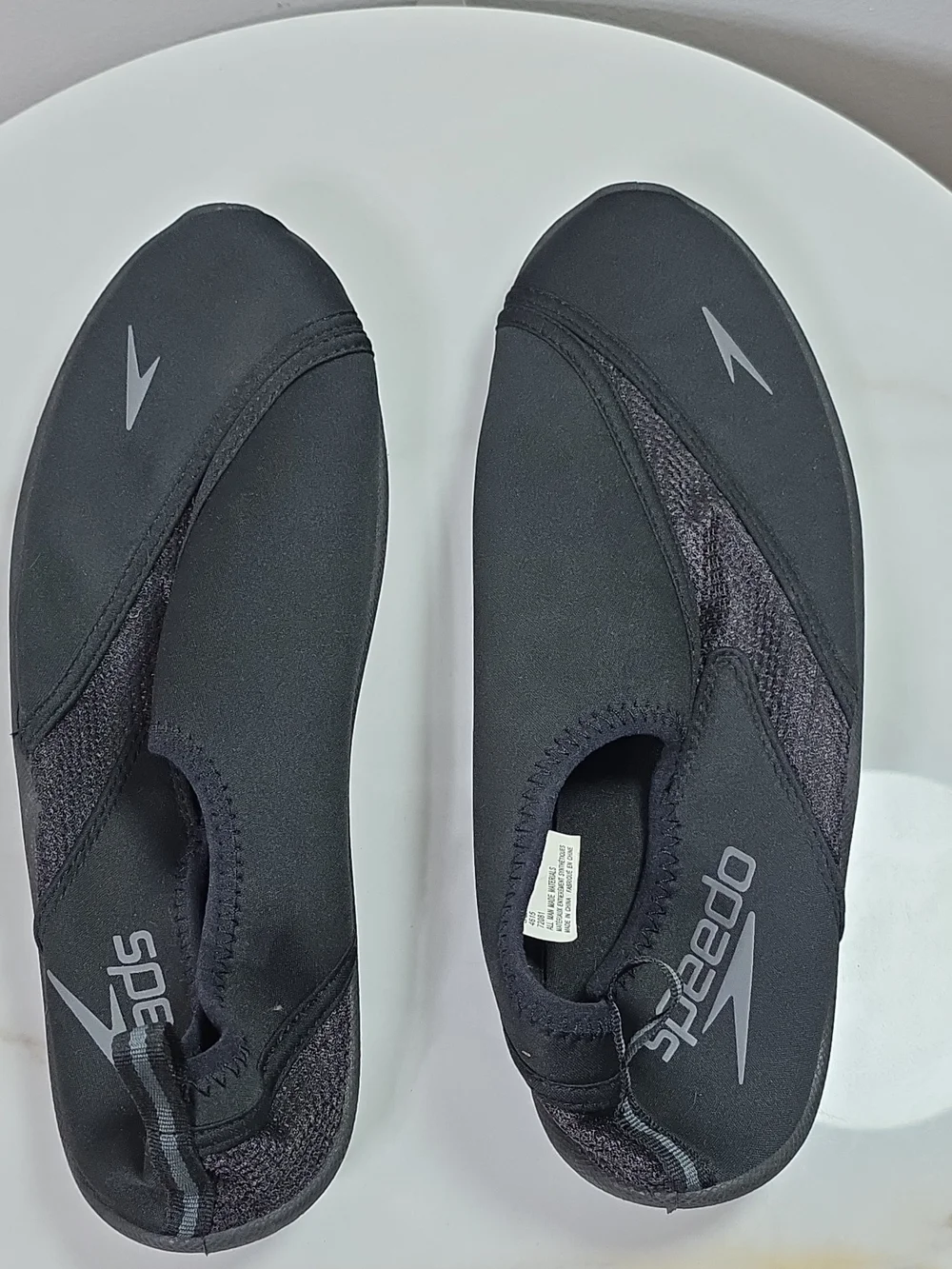 Speedo Men's Black Slip-On Water Socks with Gray Logos
